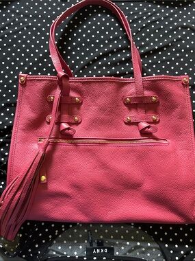 LAGGO Pink Pebbled Leather Tote with Tassel